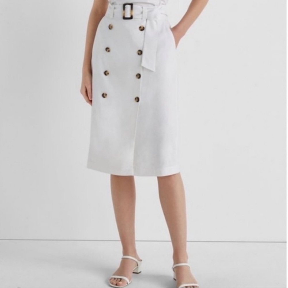 Club Monaco White Double-Breasted A-Line Skirt